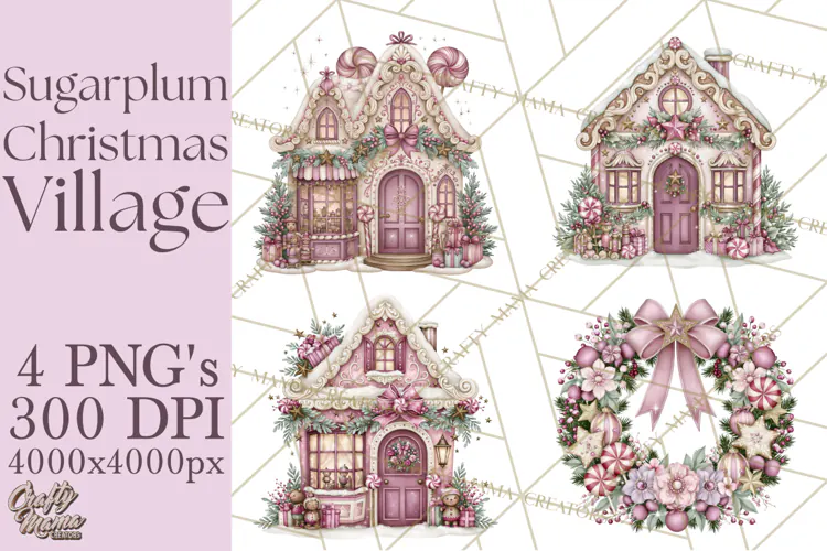 Sugarplum Christmas Village PNG PNG, Pastel Christmas Homes