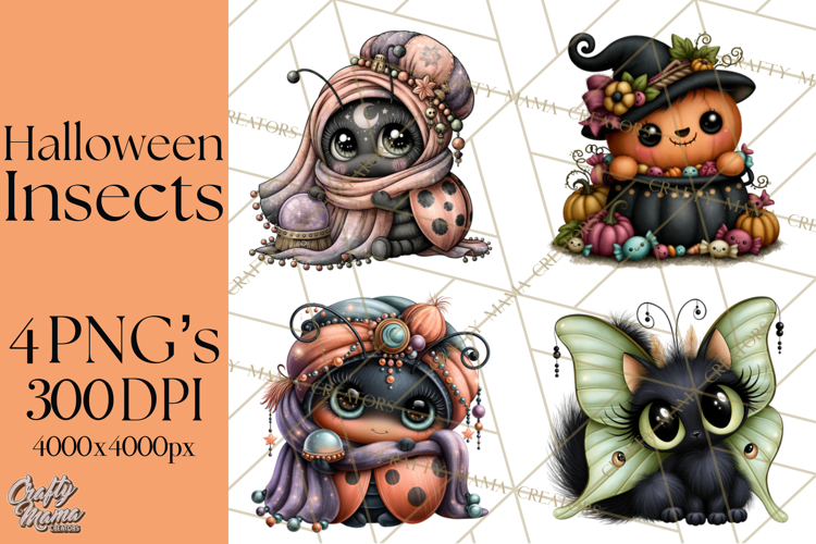 Cute Halloween Insects Clipart PNG