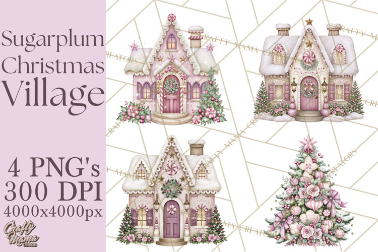 Sugarplum Christmas Village PNG PNG, Pastel Christmas Homes