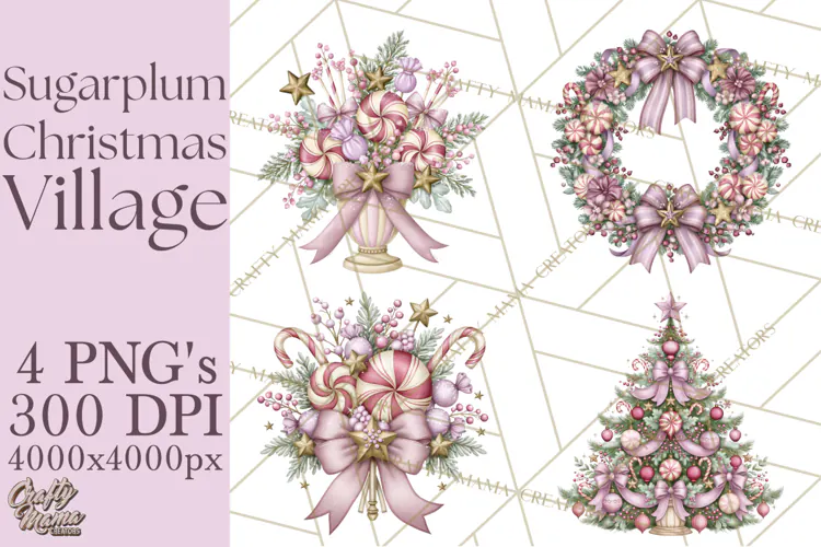 Sugarplum Christmas Village PNG PNG, Pastel Christmas Homes