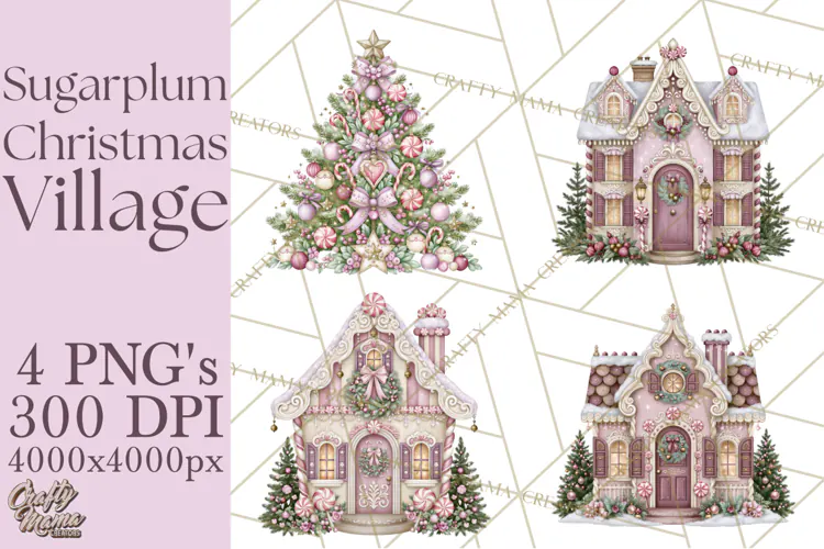 Sugarplum Christmas Village PNG PNG, Pastel Christmas Homes