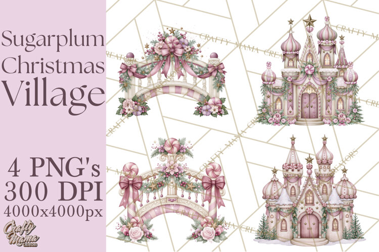 Sugarplum Christmas Village PNG PNG, Pastel Christmas Homes example image 1