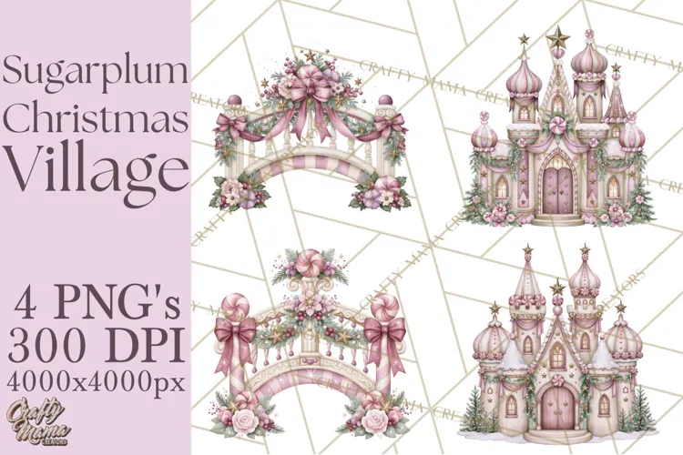 Sugarplum Christmas Village PNG PNG, Pastel Christmas Homes