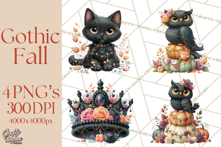 Gothic Fall Clipart PNG Dark Autumn Illustrations