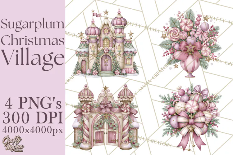 Sugarplum Christmas Village PNG PNG, Pastel Christmas Homes