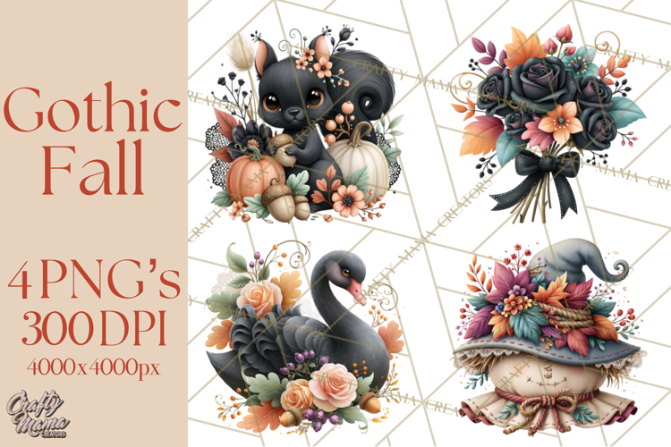 Gothic Fall Clipart PNG Dark Autumn Illustrations