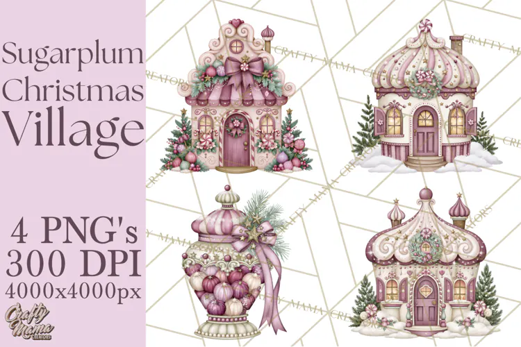 Sugarplum Christmas Village PNG PNG, Pastel Christmas Homes