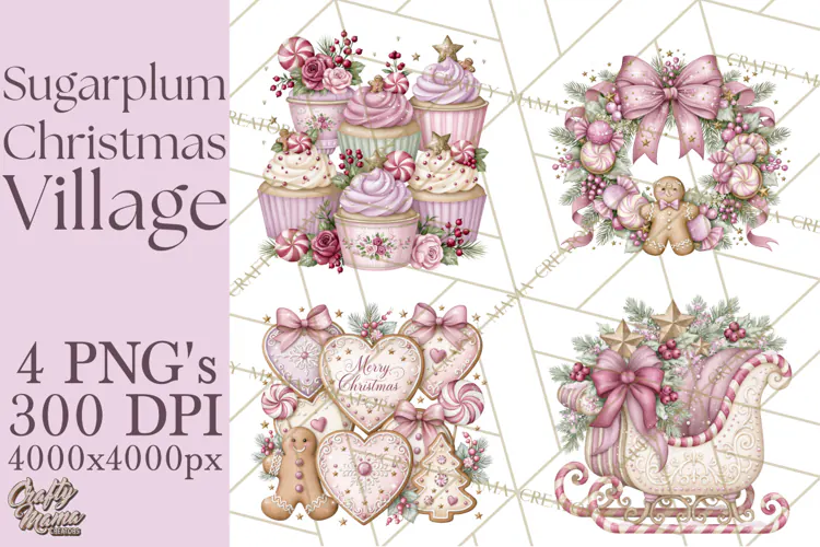 Sugarplum Christmas Village PNG PNG, Pastel Christmas Homes