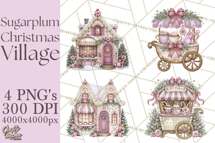 Sugarplum Christmas Village PNG PNG, Pastel Christmas Homes