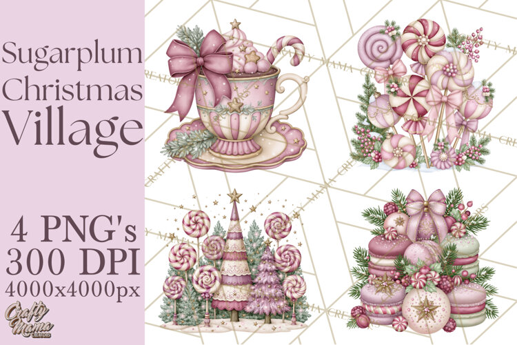 Sugarplum Christmas Village PNG PNG, Pastel Christmas Homes example image 1