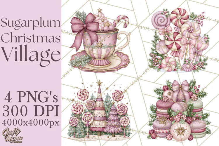 Sugarplum Christmas Village PNG PNG, Pastel Christmas Homes