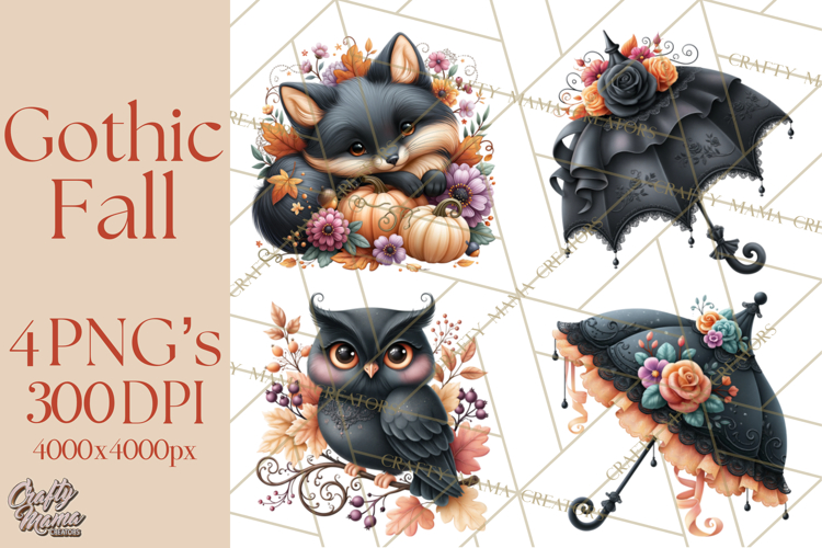 Gothic Fall Clipart PNG Dark Autumn Illustrations