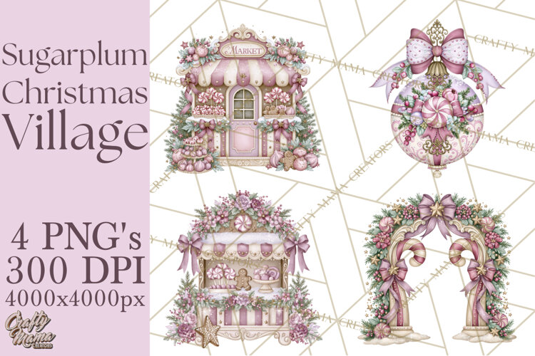 Sugarplum Christmas Village PNG PNG, Pastel Christmas Homes example image 1