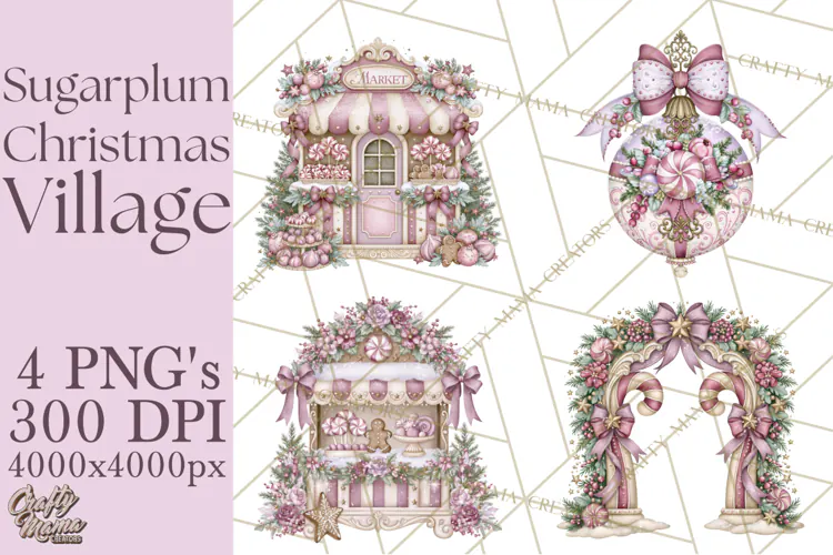 Sugarplum Christmas Village PNG PNG, Pastel Christmas Homes