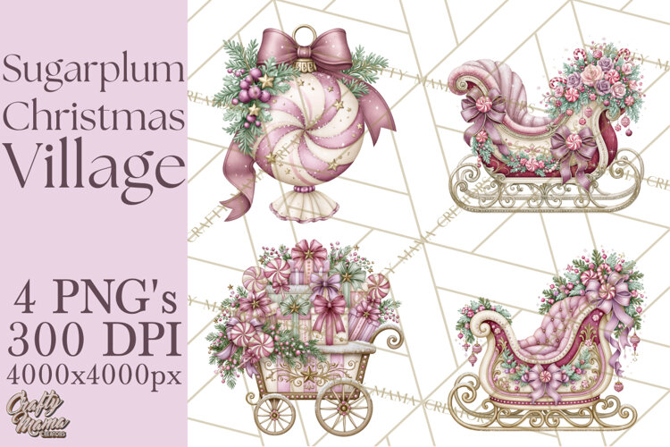 Sugarplum Christmas Village PNG PNG, Pastel Christmas Homes example image 1