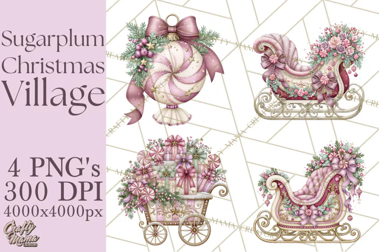 Sugarplum Christmas Village PNG PNG, Pastel Christmas Homes