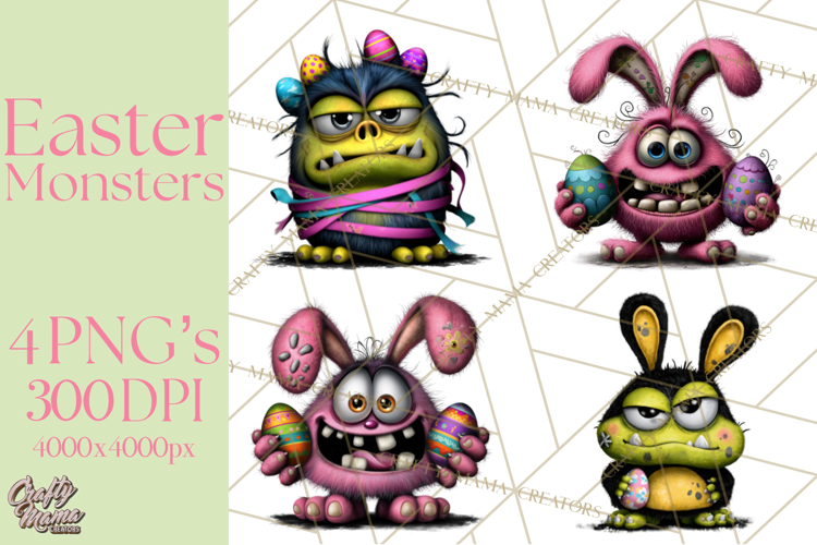 Funny Easter Monsters Clipart, Monster Easter PNG File
