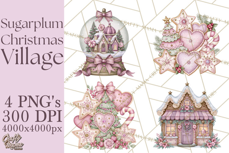 Sugarplum Christmas Village PNG PNG, Pastel Christmas Homes example image 1