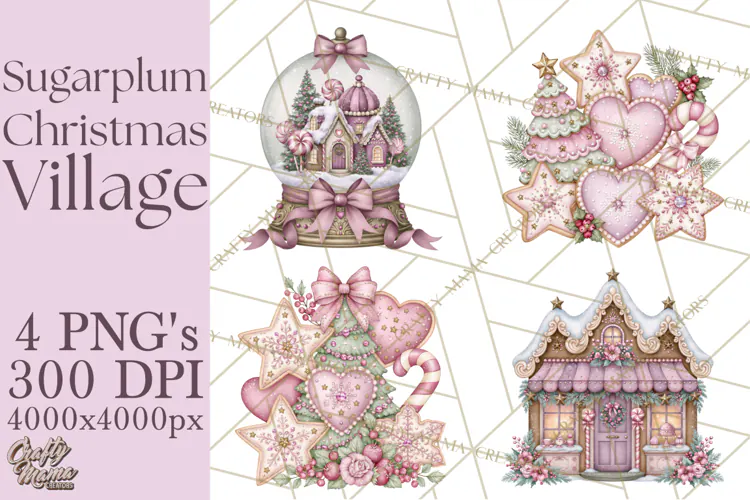 Sugarplum Christmas Village PNG PNG, Pastel Christmas Homes