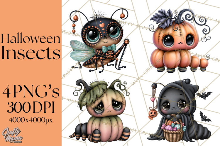 Cute Halloween Insects Clipart PNG