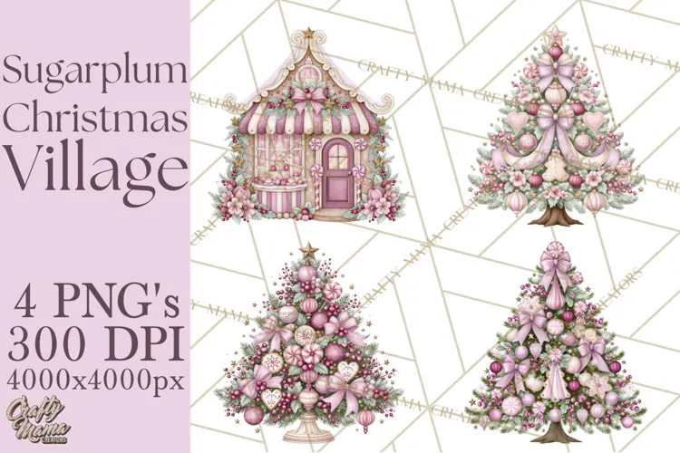 Sugarplum Christmas Village PNG PNG, Pastel Christmas Homes