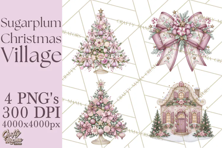 Sugarplum Christmas Village PNG PNG, Pastel Christmas Homes