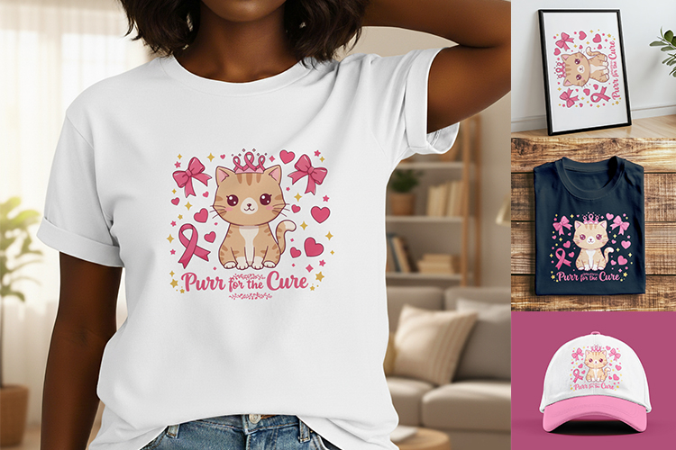 Purr fot the cure Sublimation Design , Breast Cancer month