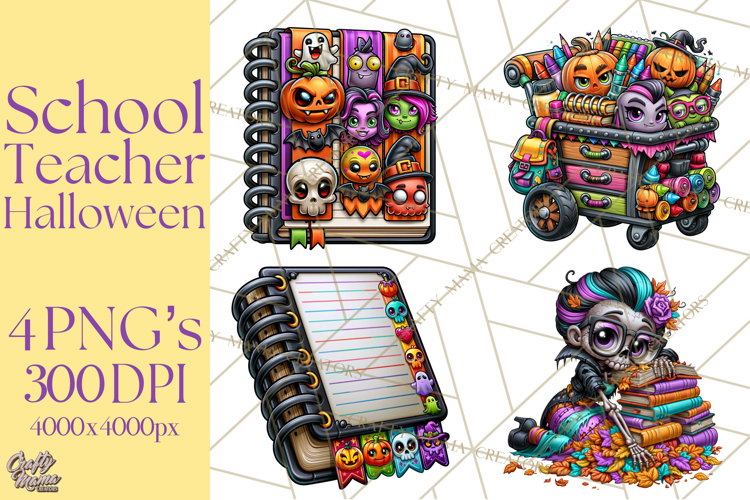 Halloween Teacher Clipart PNG School Bundle