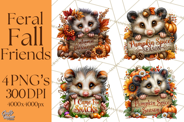 Feral Fall Friends Raccoon Opossum Squirrel Clipart