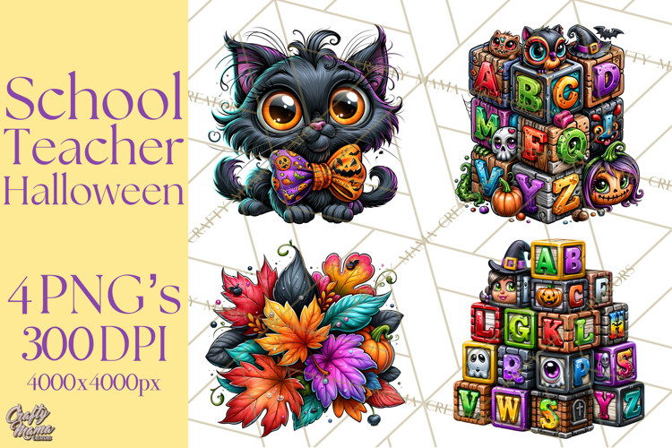 Halloween Teacher Clipart PNG School Bundle