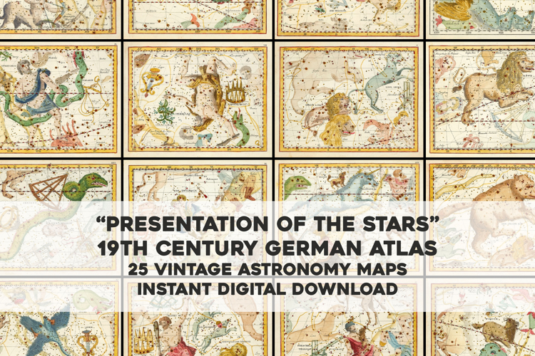 25 Astronomy Illustrations from 19th Century German Atlas
