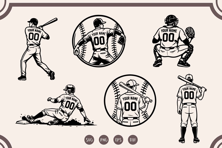 Baseball Player SVG Bundle, Personalized Name Designs