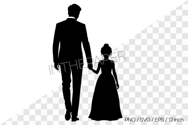 A daughter in a dress walking hand in hand with her dad