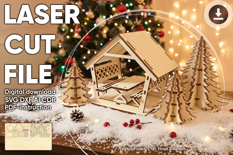 Alcove dollhouse & Christmas tree - laser cut file example image 1