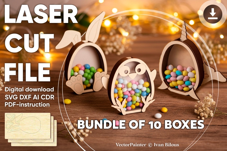 Easter Box Bundle - Laser Cut File, SVG Chocolate Egg example image 1
