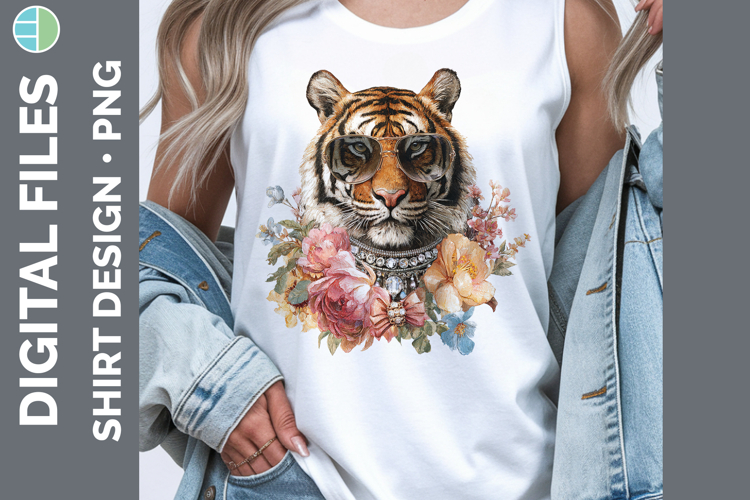 Boho Glam Tiger PNG, Wildcat Clipart Shirt Design