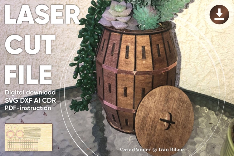 Barrel - laser cut file, cask SVG DXF laser machine plans