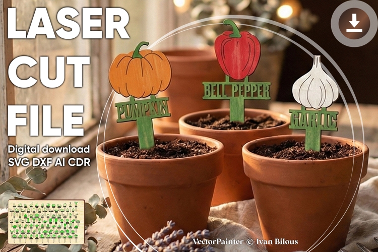 Garden stakes SVG set- laser cut files, Glowforge pattern example image 1