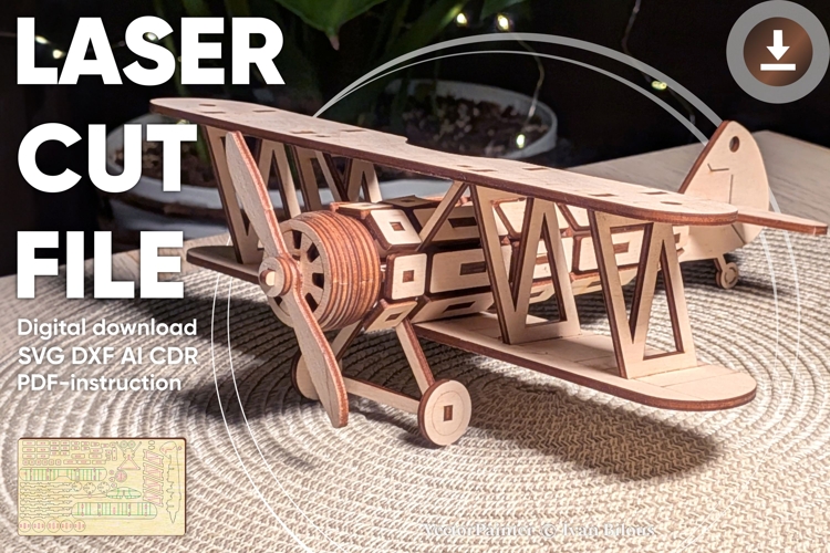 Biplane Airplane - laser cut file, Glowforge pattern