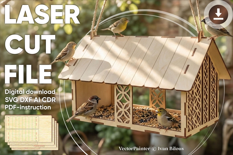 Bird feeder - laser cut file Glowforge pattern Birdhouse SVG