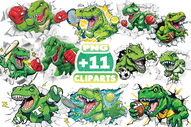 3D T-Rex Dinosaur Sports Clipart Bundle | Funny Dino PNG