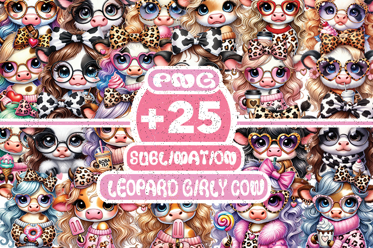 Leopard Print Girly Cow Sublimation PNG | Cute Farm Cow PNG