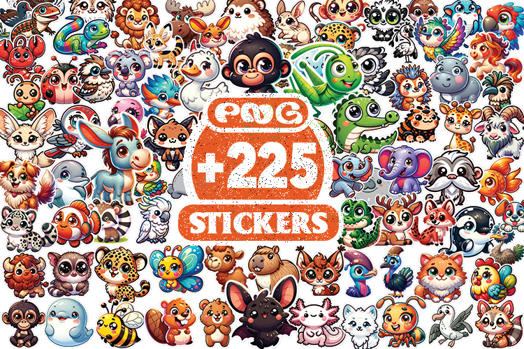 3D Cute Animals Stickers Bundle | Kawaii Animal PNG |