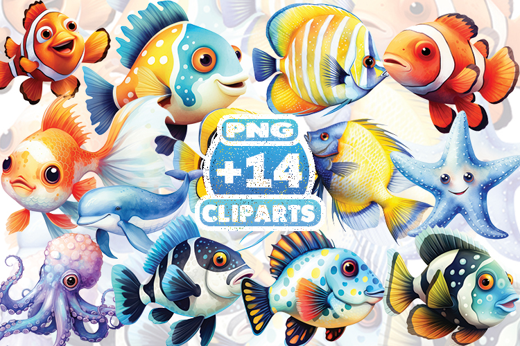 Cute Underwater Fish Clipart | Watercolor Ocean Animals PNG