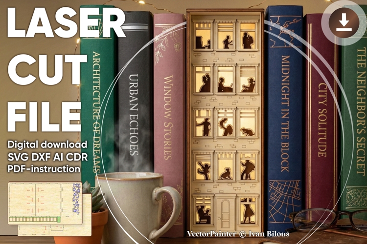 House Book Nook - SVG laser cut files, Glowforge DXF AI CDR