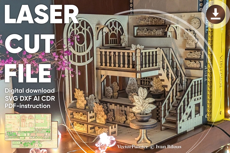 Greenhouse Book Nook Laser Cut File, DIY Diorama Plywood