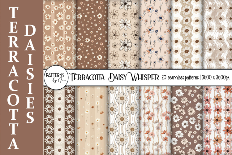 Terracotta Daisy Seamless Patterns, Boho Floral Neutral PNG