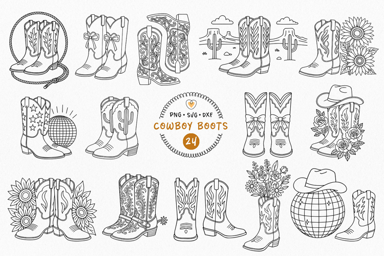 Cowboy Boots SVG Clipart Bundle | Cowgirl Boots & Line Art