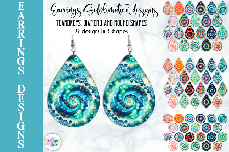 Boho Mandala Earrings Sublimation Bundle, Tie Dye Effect Des