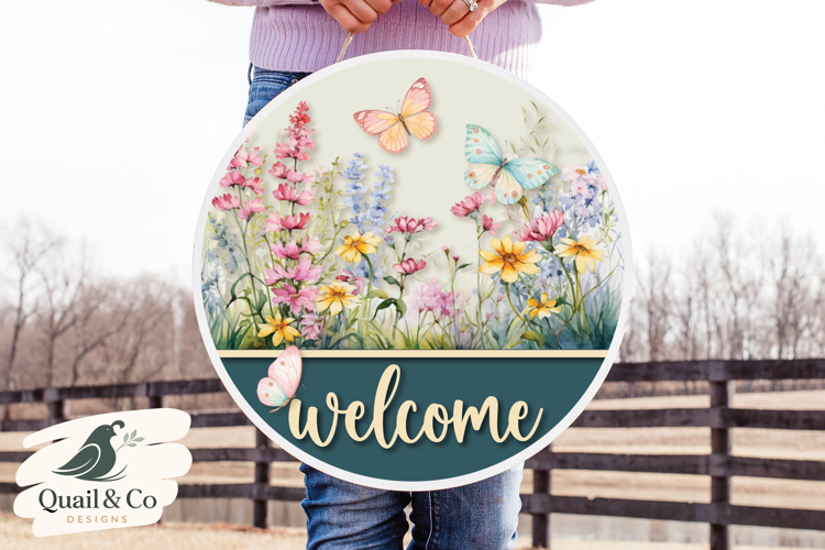 Butterfly Door Hanger PNG, Welcome Sign Sublimation